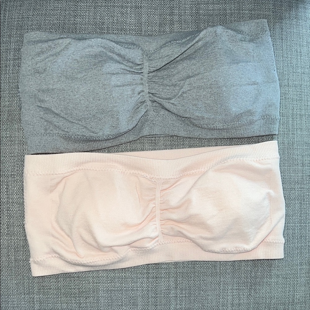 Danskin Gray and Pink Bandeau Set with Ruched Detail